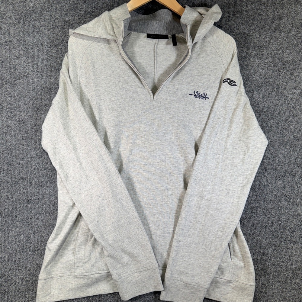 KJUS Inverness Hoodie Pullover Mens 52 L Grey 1/4 Zip Cashmere Blend Herringbone